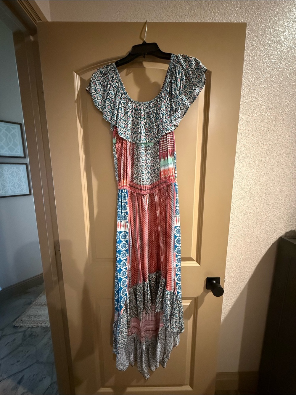 Feathers by Tolani Boho Off Shoulder Hi Low Maxi Dress M